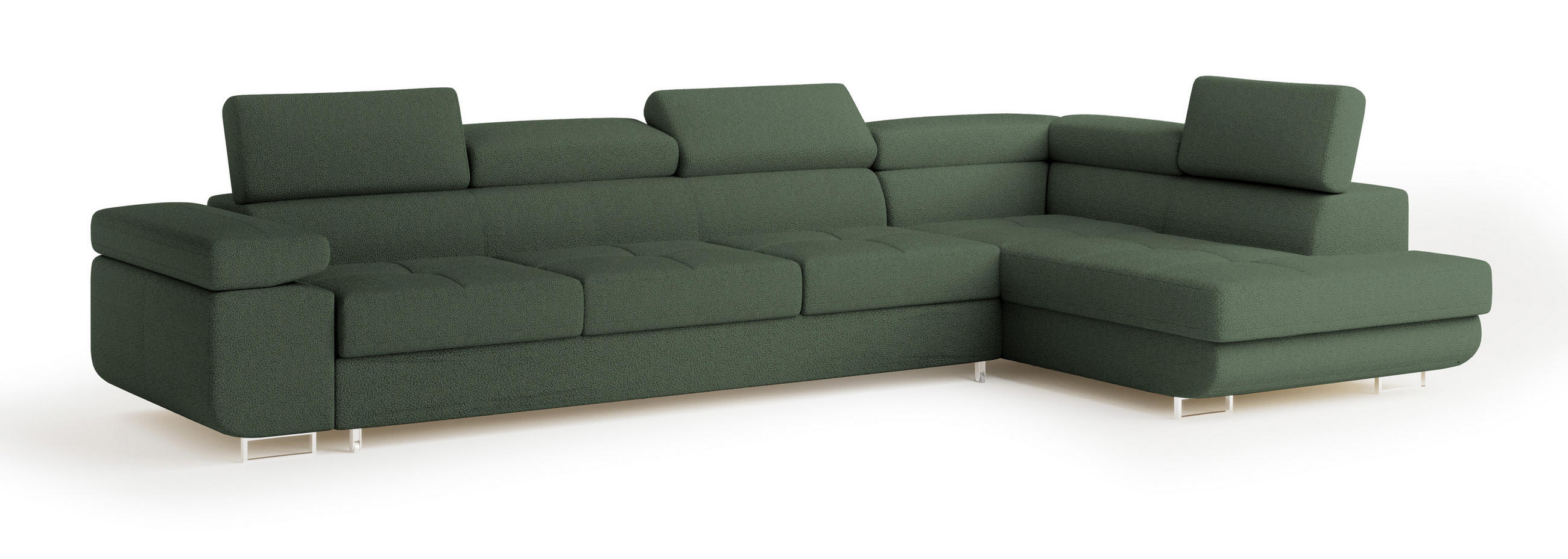 ECKSOFA VICENTE Grün Boucle-Stoff mit Schlaffunktion - Grün, Holz (346/202cm) - MASSENO