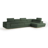 ECKSOFA VICENTE Grün Boucle-Stoff mit Schlaffunktion - Grün, Holz (346/202cm) - MASSENO