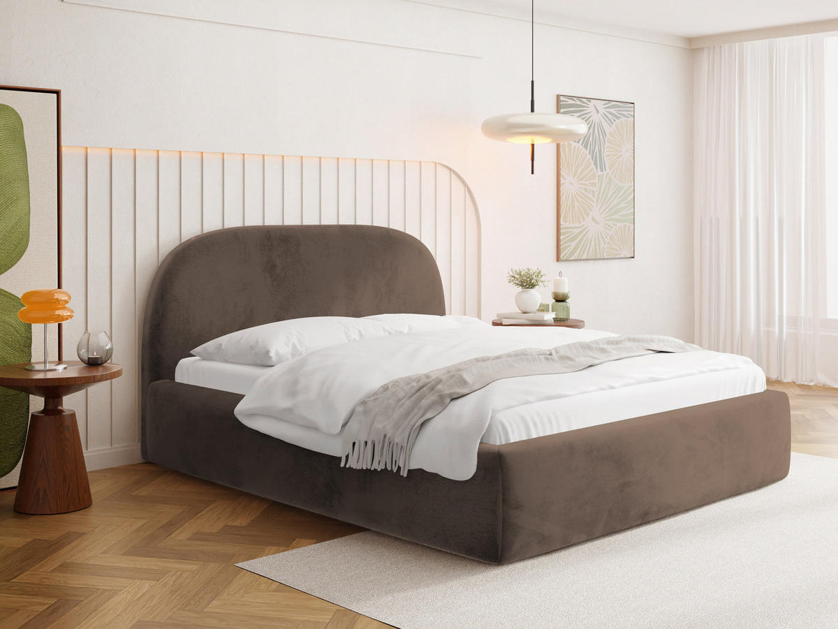 POLSTERBETT Puro mit Bettkasten, Braun Samt 120 x 200 cm – mit Metall-Lattenrost - Birkefarben/Schwarz, Kunststoff/Textil (120/200cm) - WFL GROUP