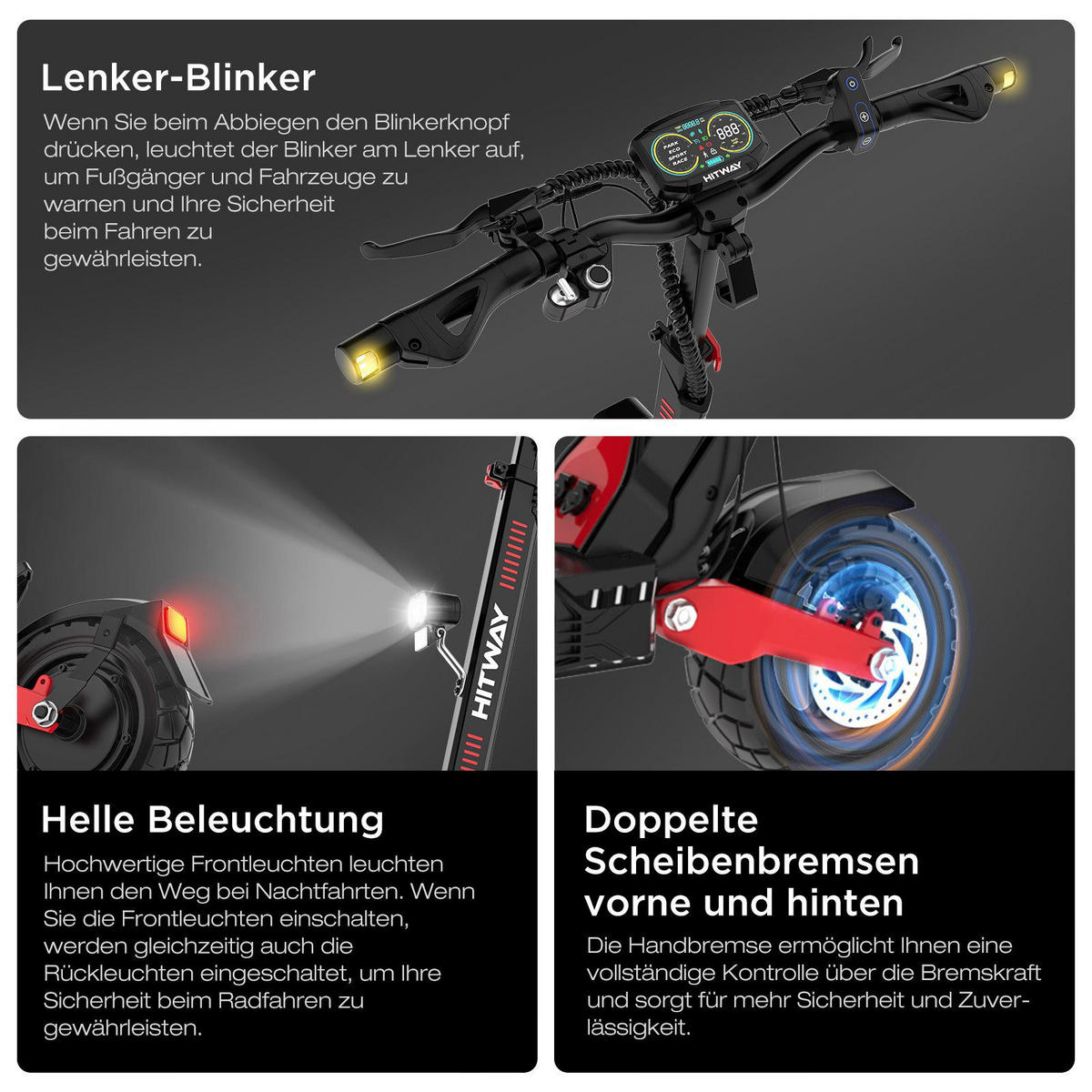 E-SCOOTER H10 ABE 20,8Ah Max 90km - Schwarz, Metall (68/140/125cm) - HITWAY