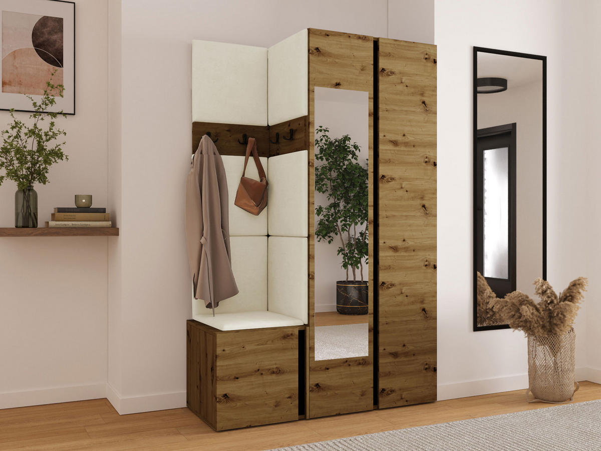 MOBILIER PENTRU HOL Orion XXVI - bej/stejar Artisan, material plastic/compozit lemnos (116/186/46cm) - MIRJAN24