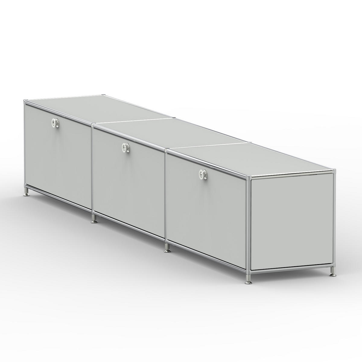 TV Board mit 3 Klappen & Schloss, Breite 227 cm, Lichtgrau - Chromfarben/Silberfarben, Metall (40/43/227.2cm) - Versee