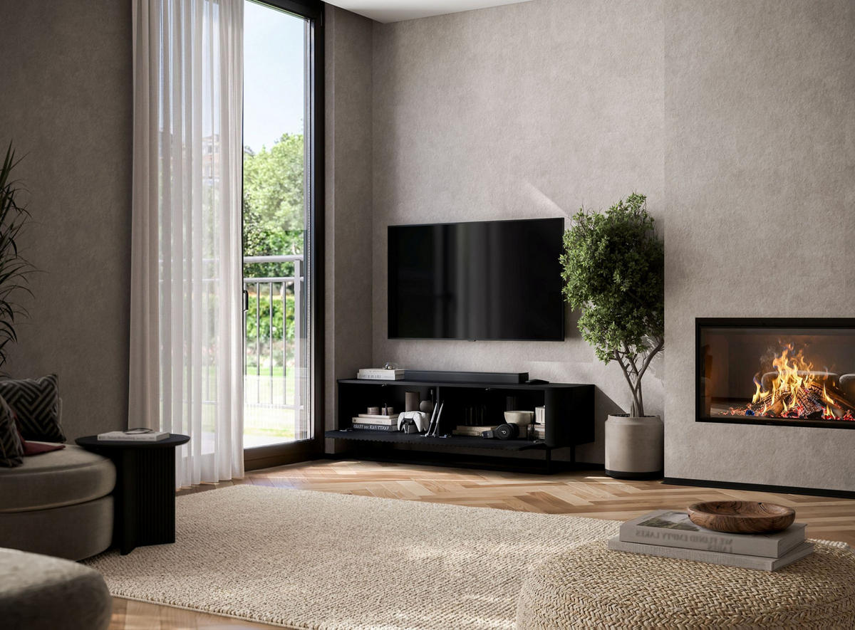 TV STOLÍK Aurora čierny matný 140 cm s kovovým rámom - čierna/zlatá, kov/kompozitné drevo (140/44/35cm) - Meble Lindner