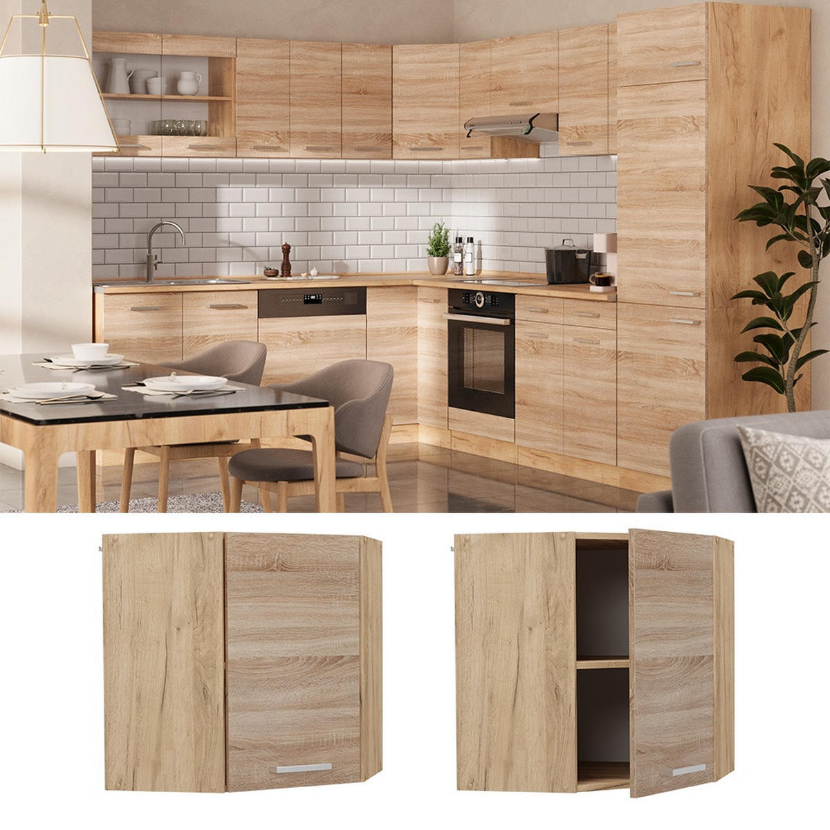 KOTNA STENSKA OMARICA R-Line Sonoma 57 cm - hrast sonoma/medeni hrast, leseni material (57/60/34.1cm) - Vicco