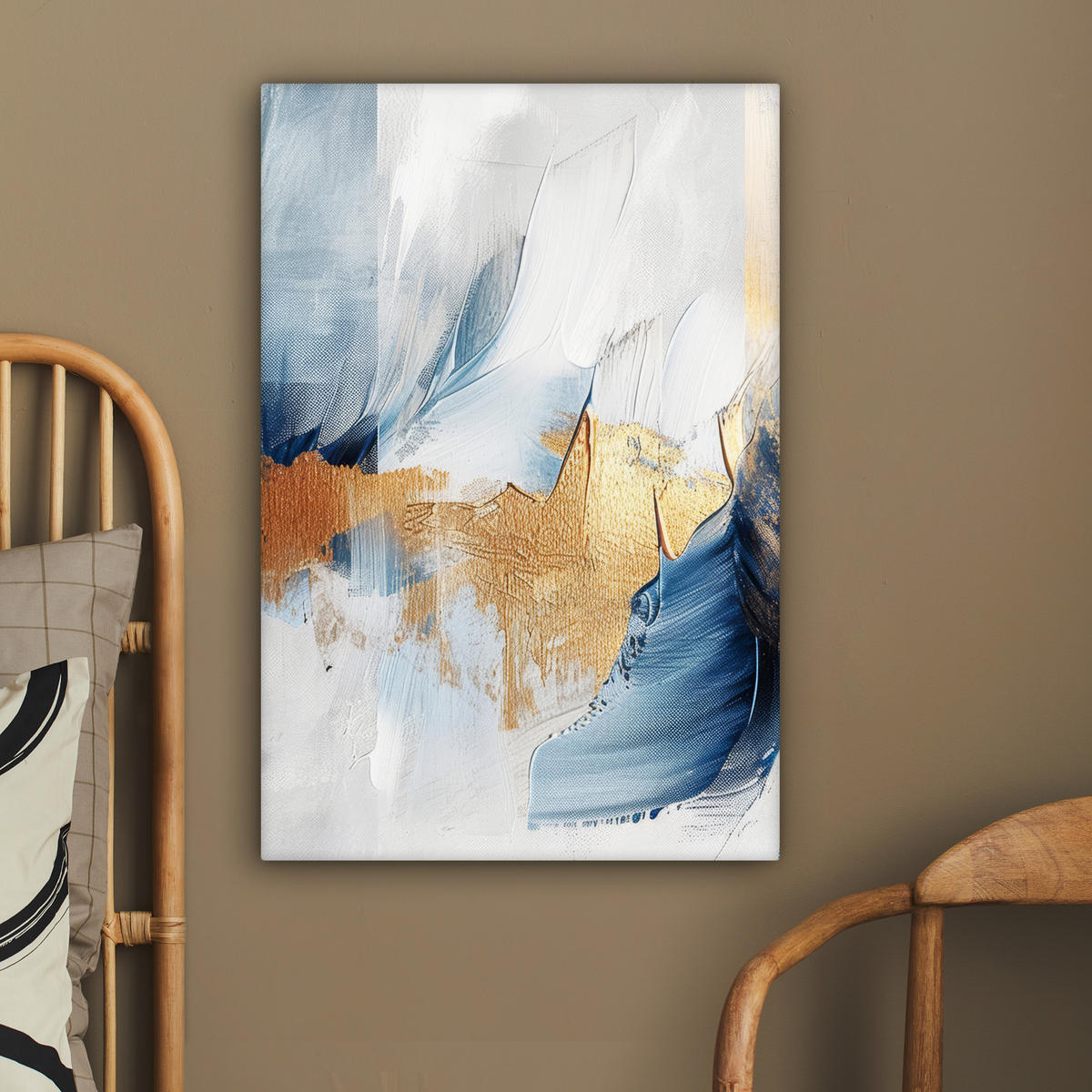 LEINWANDBILD Gold - Blau - Aquarell - Kunst - Modern 40x60 cm - Hellblau, Textil (40/60cm) - MuchoWow