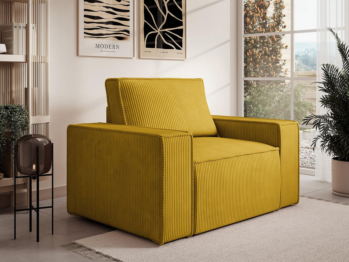 SESSEL mit gerader Rückenlehne - 1 Person - samt - gelb Amelia - Gelb, Textil (120/85/86cm) - Vente-Unique