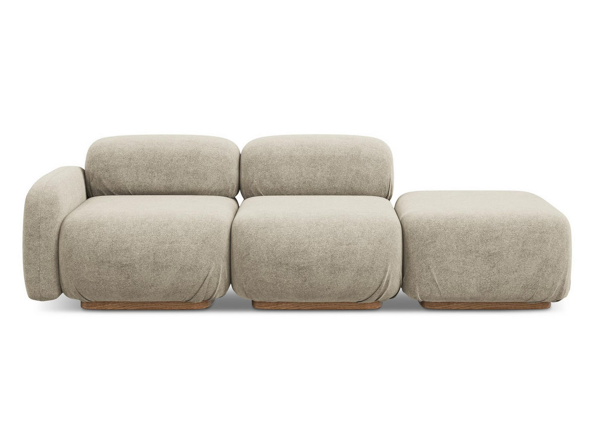 3-SITZER SOFA Rechts Bouclé Stoff Beige - Beige/Braun, Holz/Textil (258/73/95cm) - Makamii