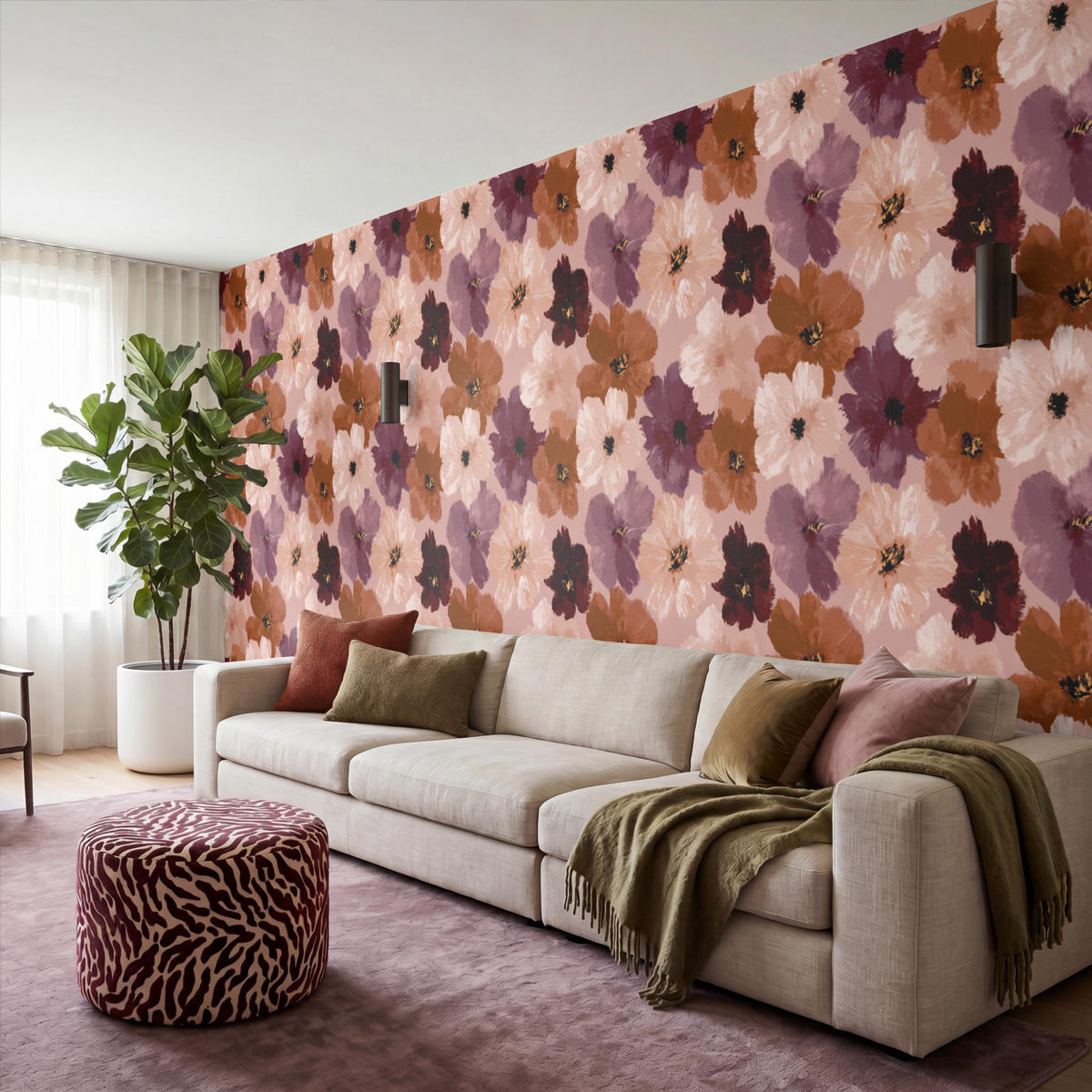 TAPETE - Blumen - Abstrakt - Erdtöne - 450x200 cm - Multicolor, Papier (450/200cm) - OnlyWow