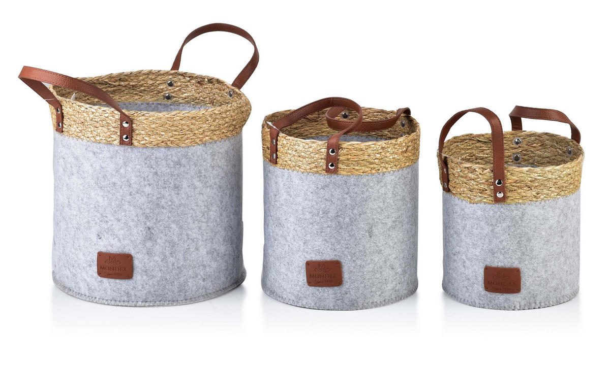 KORB Amparo 3er Set grau 28/28/28cm Stoff - Grau, Kunststoff (28/28/28cm) - Mondex