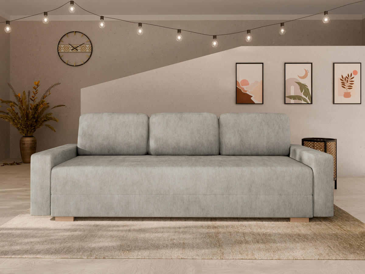 SCHLAFSOFA Celeste 3-Sitzer 3 kissen gratis, Hellgrau - Hellgrau, Holz (225/80/94cm) - Panda Möbel