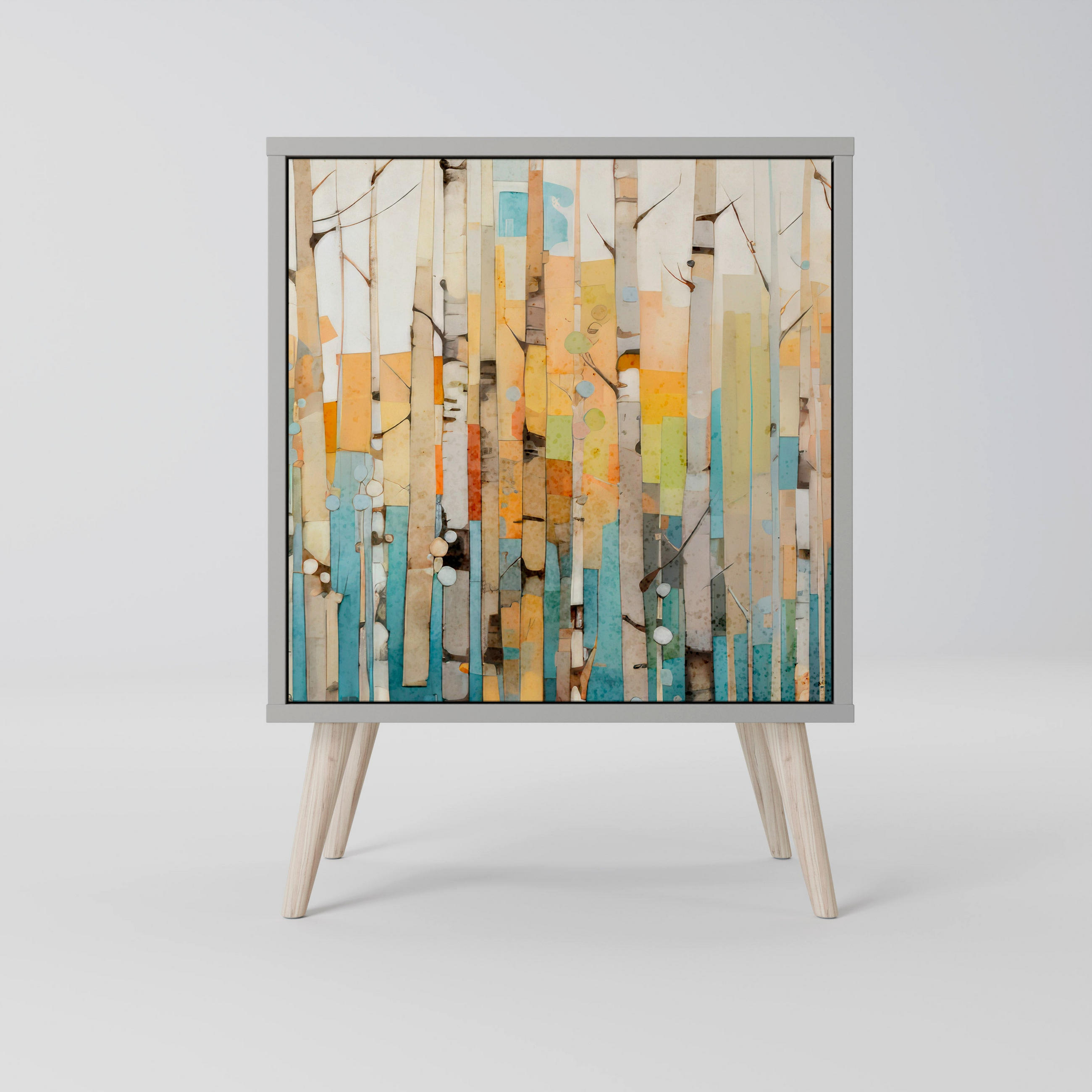 SIDEBOARD BIRCH KALEIDOSCOPE, Grau, 57,5x42x77,5 cm, Schräge Buchenholzfüße - Buchefarben/Multicolor, Holzwerkstoff/Buchenholz (57.5/77.5/42cm) - SpaceRebels