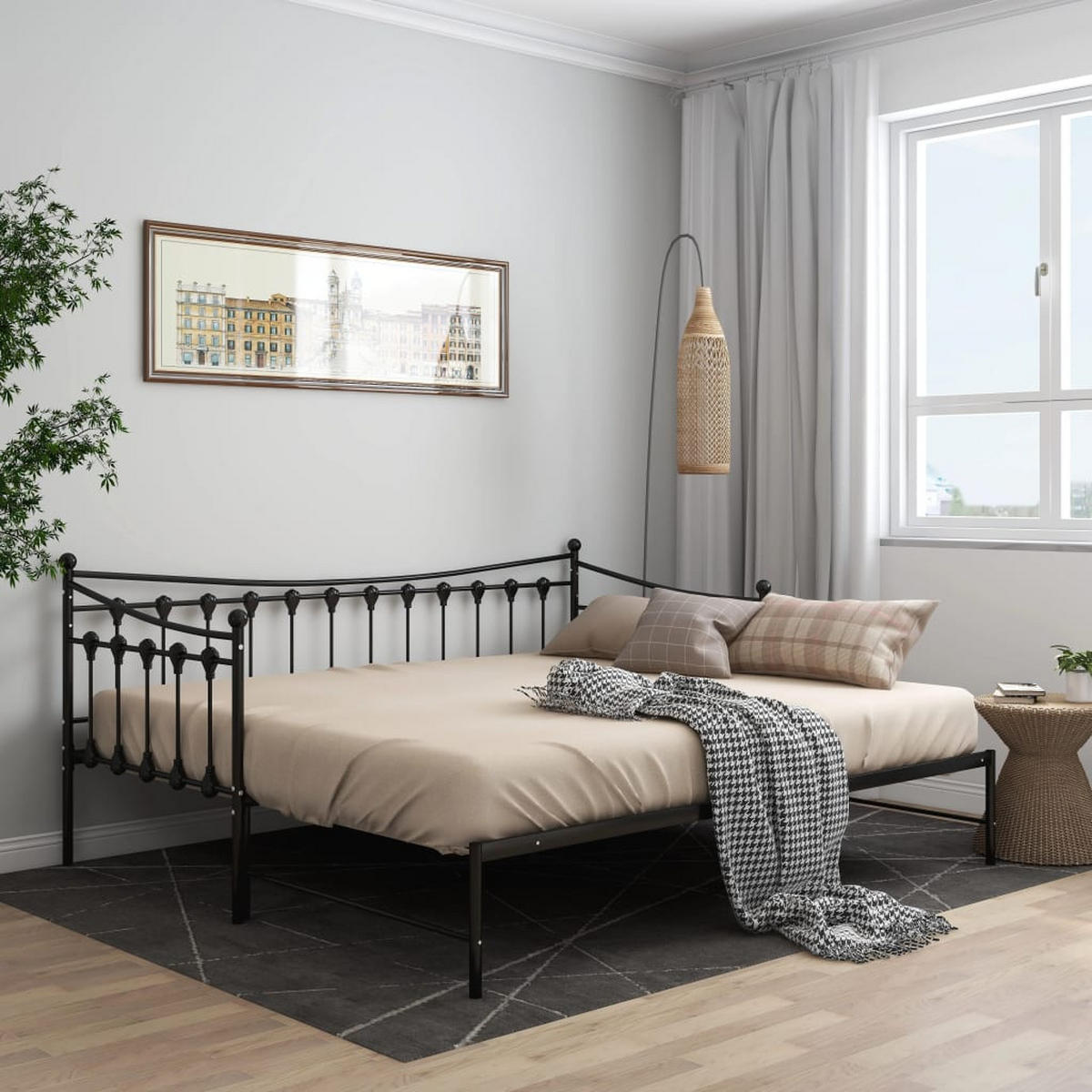 AUSZIEHSOFA Bettgestell Schwarz Metall 90/200 Cm - Schwarz, Textil (90/200cm) - vidaXL