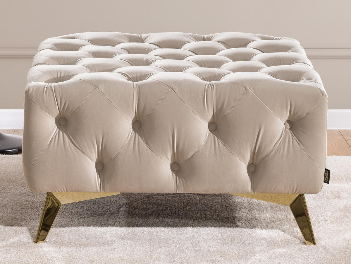 HOCKER Chesterfield Whitby Beige Samt mit goldenen Füßen - Beige/Goldfarben, Holz/Textil (80/45/80cm) - S-Style Möbel
