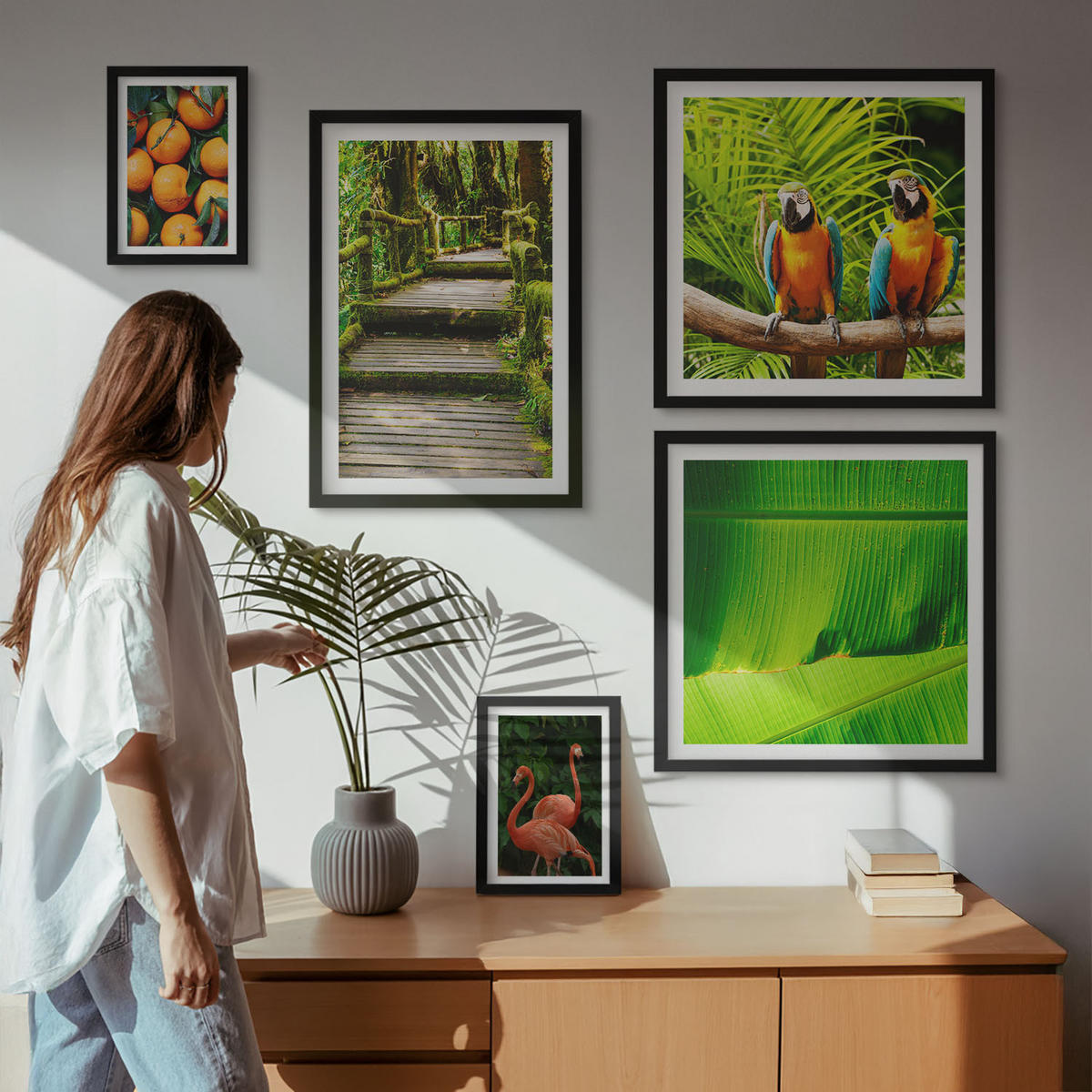 WANDBILDER 5er-Set - 50x50 cm & 20x30 cm & 40x60 cm Schwarzer Rahmen - Fruchtige Akzente der Tropen - Schwarz, Kunststoff (40/60cm) - ArtPrintCave