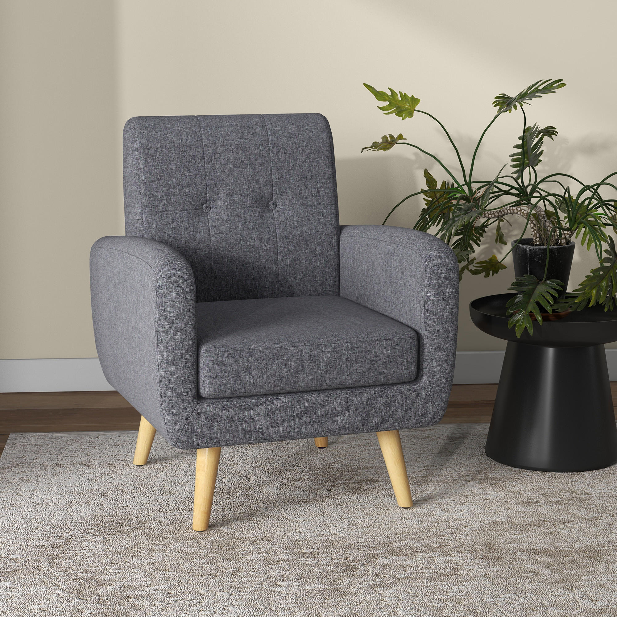 EINZELSESSEL, Leinen, Holz, Hellgrau - Hellgrau, Textil (69.5/86.5/70cm) - HOMCOM