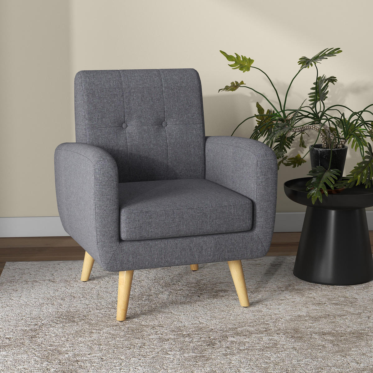 EINZELSESSEL, Leinen, Holz, Hellgrau - Hellgrau, Textil (69.5/86.5/70cm) - HOMCOM