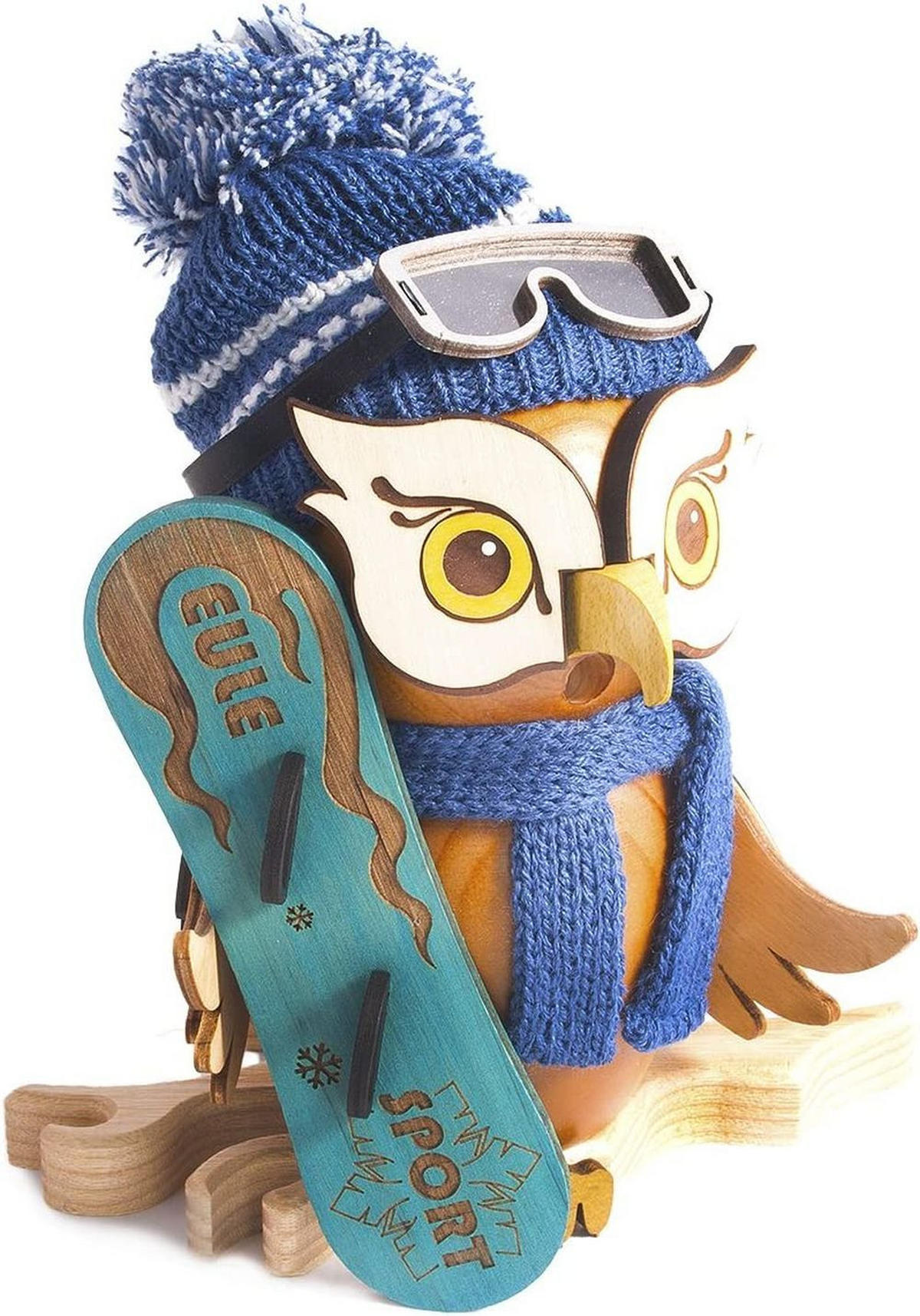 RAUCHFIGUR Eule mit Snowboard 15 cm - Multicolor, Holz (10/15/10cm)