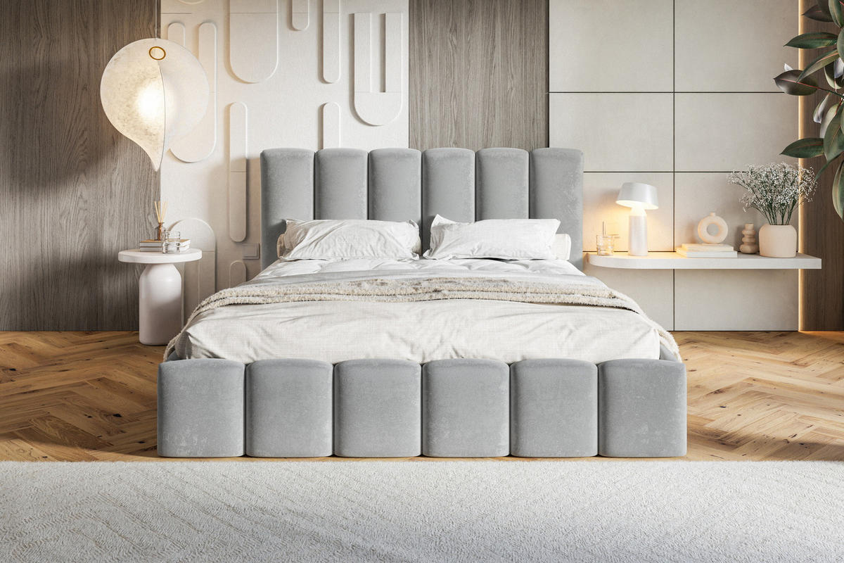 POLSTERBETT 140x200 Palermo mit Bettkasten, Lattenrost Hellgrau - Hellgrau, Holz/Textil (140/200cm) - Emporius