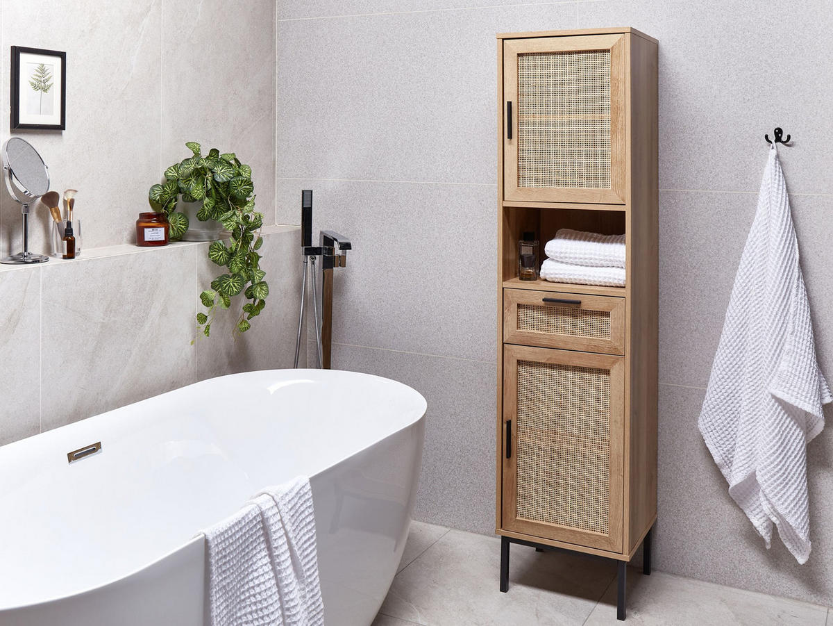 BAD-WANDSCHRANK 40 cm Hellbraun Rosell - Naturfarben/Braun, Holzwerkstoff (40/165/36cm) - Beliani