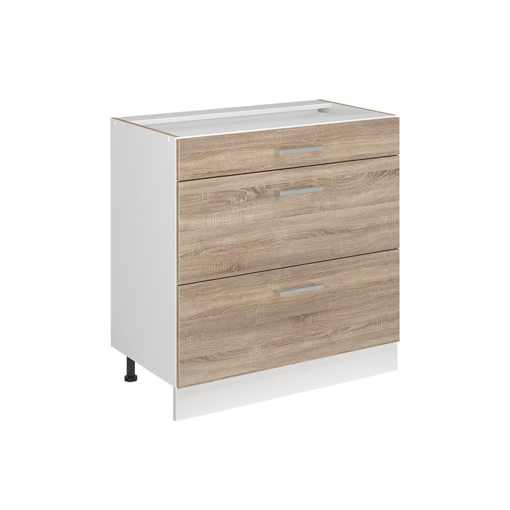 Vicco KÜCHENUNTERSCHRANK R-Line, Sonoma/Weiß, 80 cm mit 3 Schubladen ohne Arbeitsplatte jetzt nur online ➤