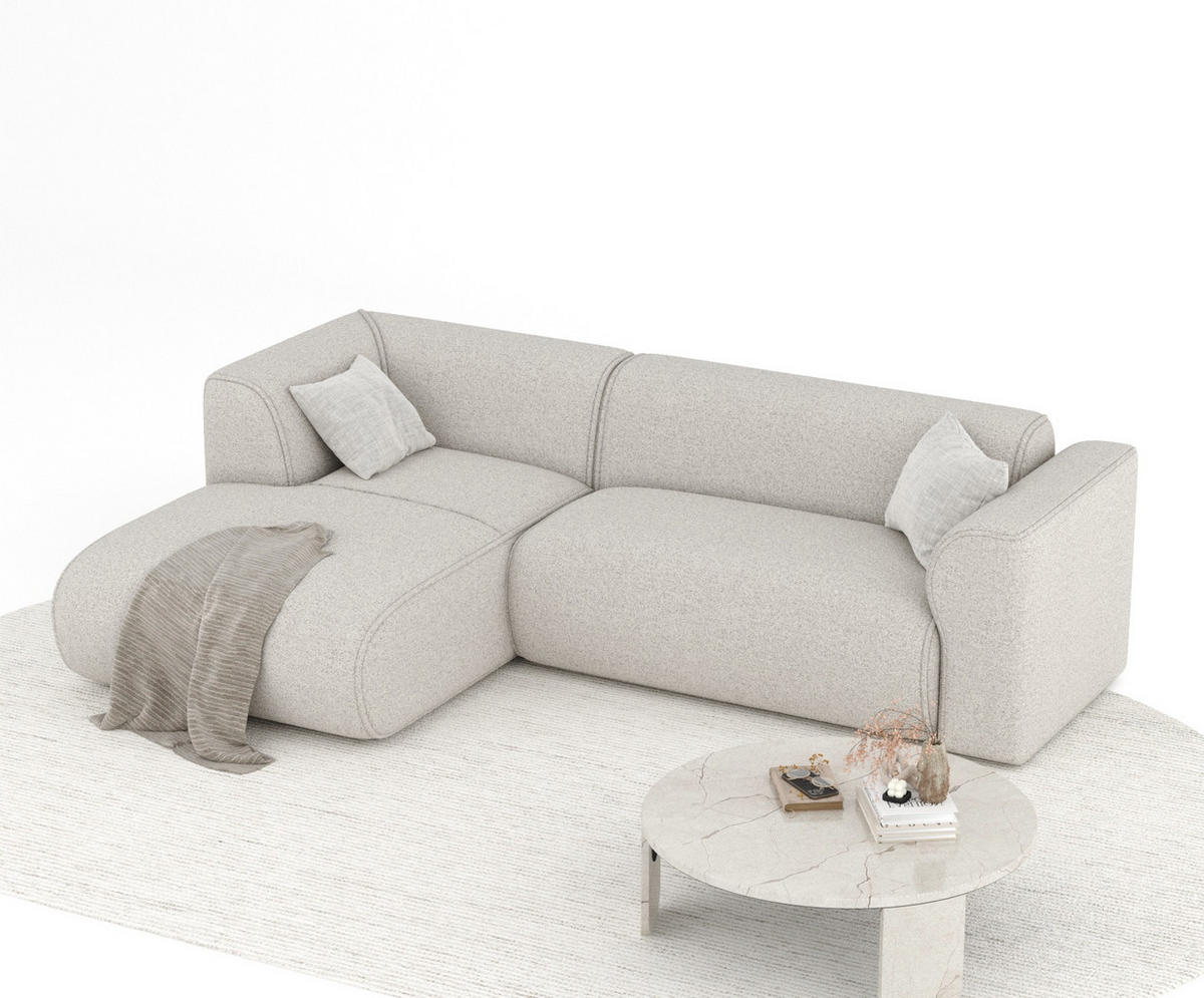 ECKSOFA Melani Beige Webstoff - Beige/Schwarz, Holz/Holzwerkstoff (253/153cm) - Maison de Reve