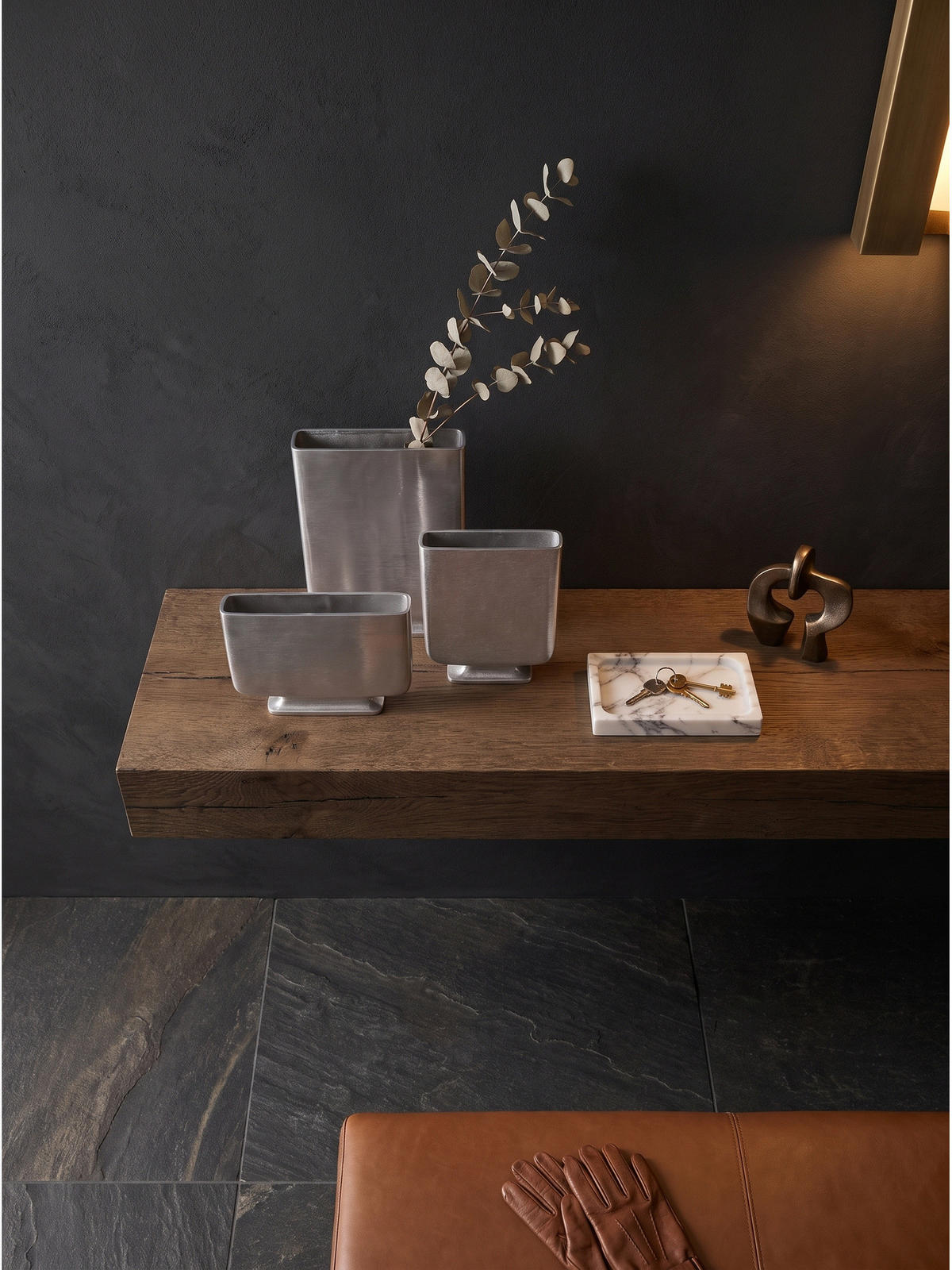 VASEN 3er-Set PORTONOVO, Aluminium, handgefertigt, Silber, 26 x 4 x 33 cm - Silberfarben, Metall (33cm) - KADIMA DESIGN