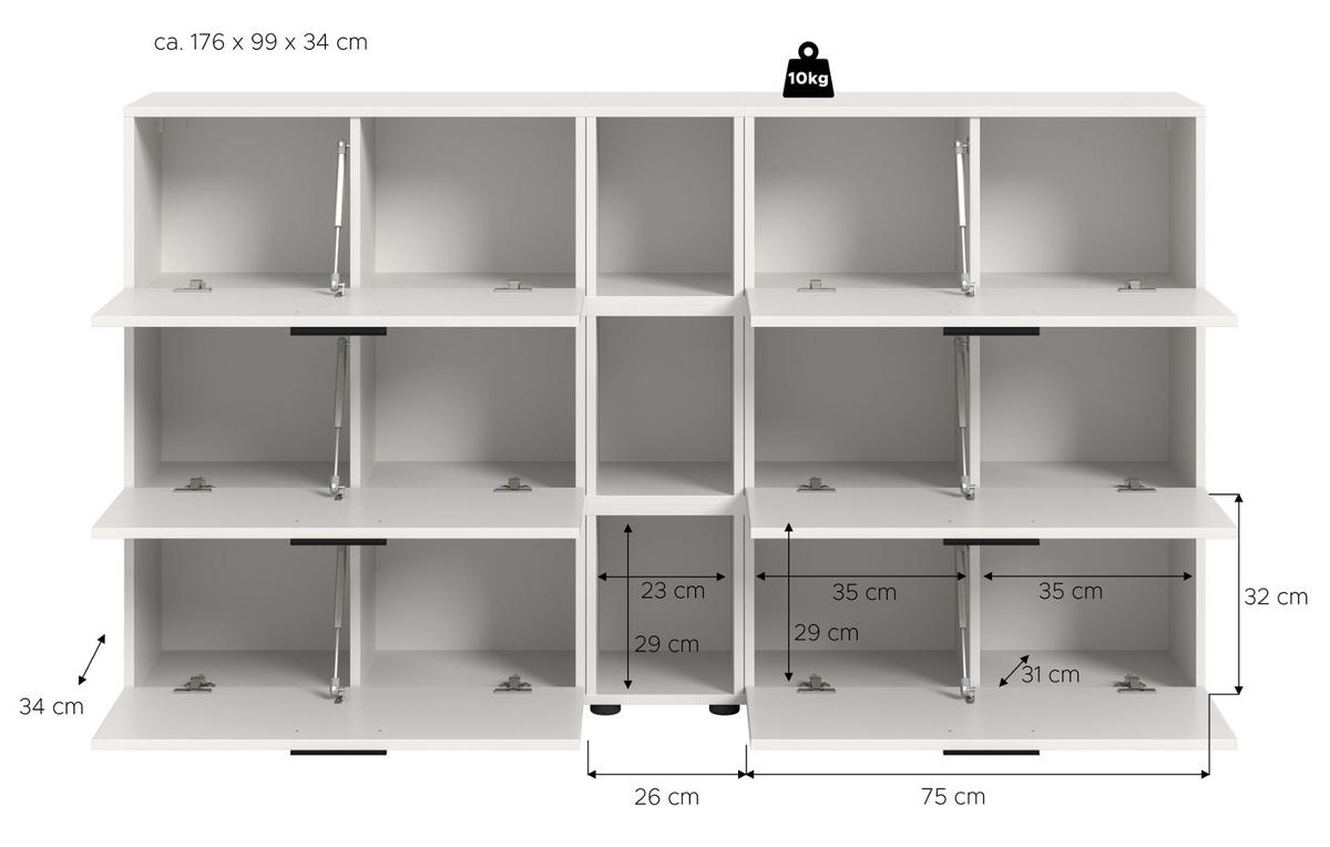 SIDEBOARD weiß 176 cm, Kommode mit Soft-Close - Schwarz/Weiß, Holzwerkstoff/Kunststoff (176/99/34cm) - Inn.Furn