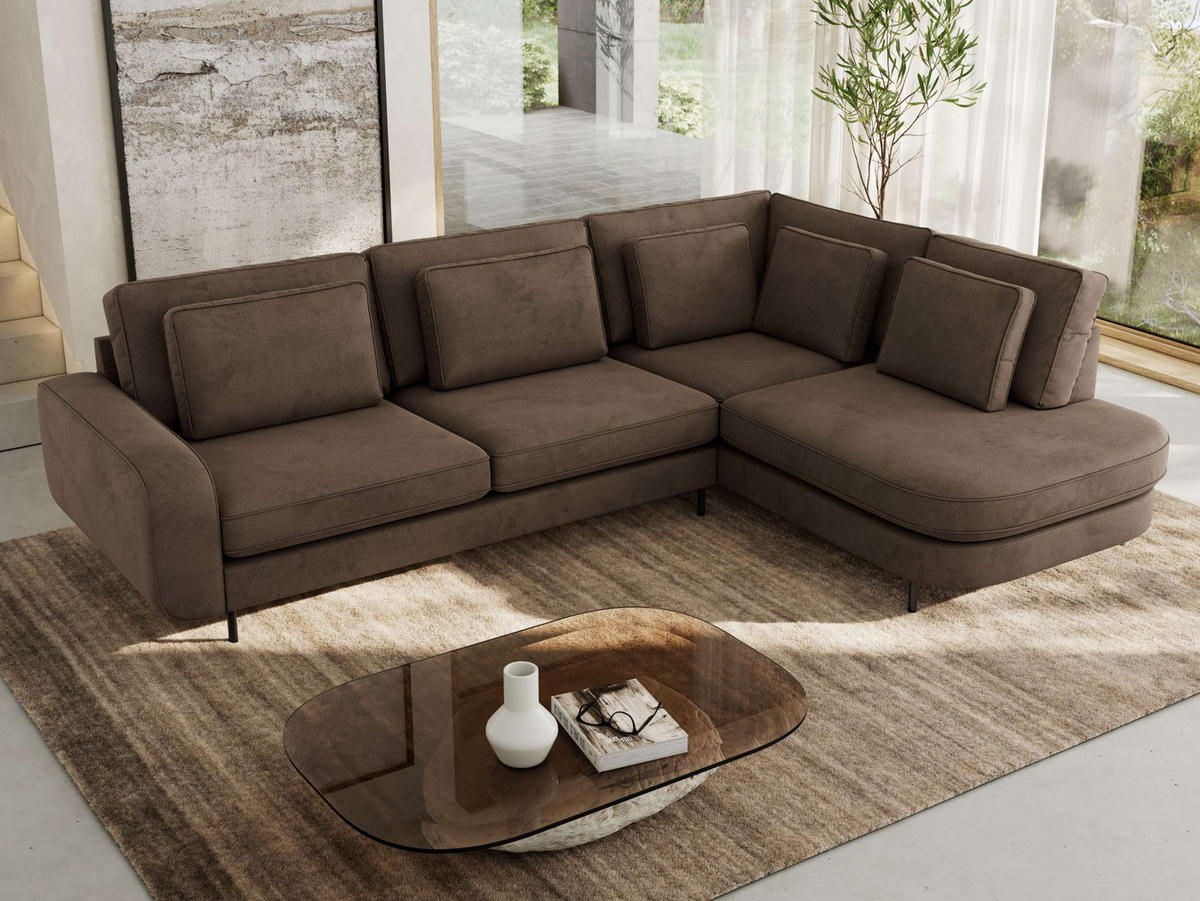 ROHOVÁ SEDAČKA CALENO L - Hnědá Samet - Levá Strana - černá/hnědá, kov/textil (317/225cm) - MKS