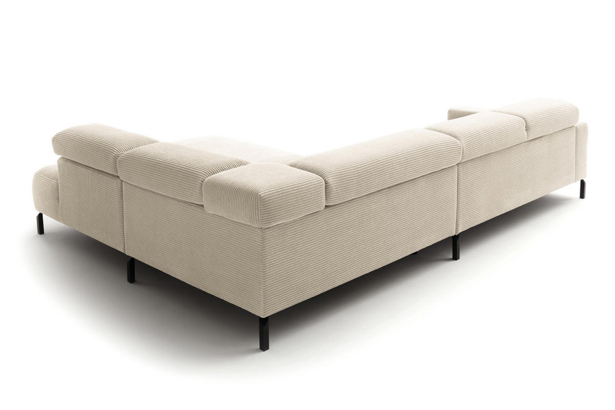 ECKSOFA MIT MOTORISCHEM SITZVORZUG DELIA Cremeweiß Cord - Creme/Schwarz, Textil/Metall (312/219cm) - KAWOLA