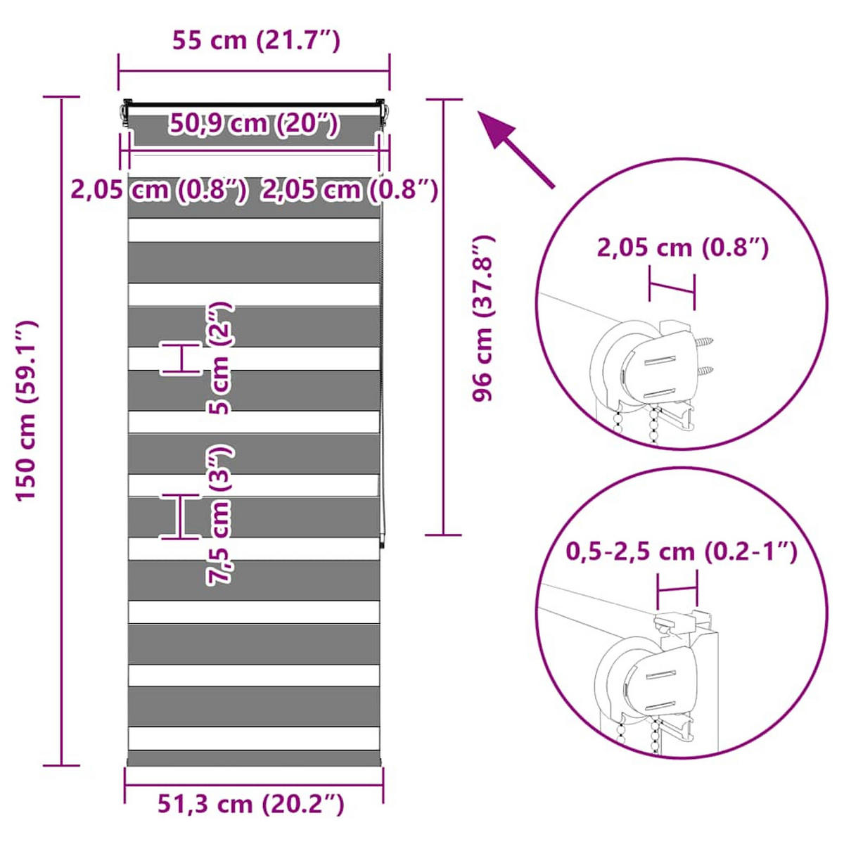 DOPPELROLLO 55/150 cm Stoffbreite 50,9 cm aus Polyester Weiß - Weiß, Textil (55/150cm) - vidaXL