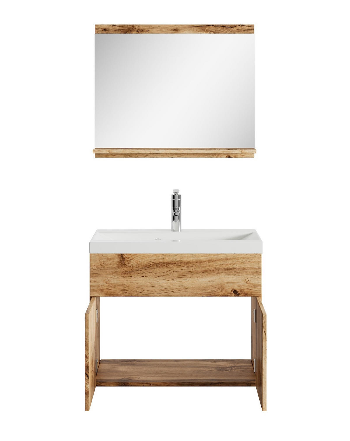 BADMÖBEL-SET Montreal 02 3 Teile Eiche - 60 x 35 x 51 cm - Chromfarben/Eichefarben, Holz/Metall (60/51/35cm) - Badplaats