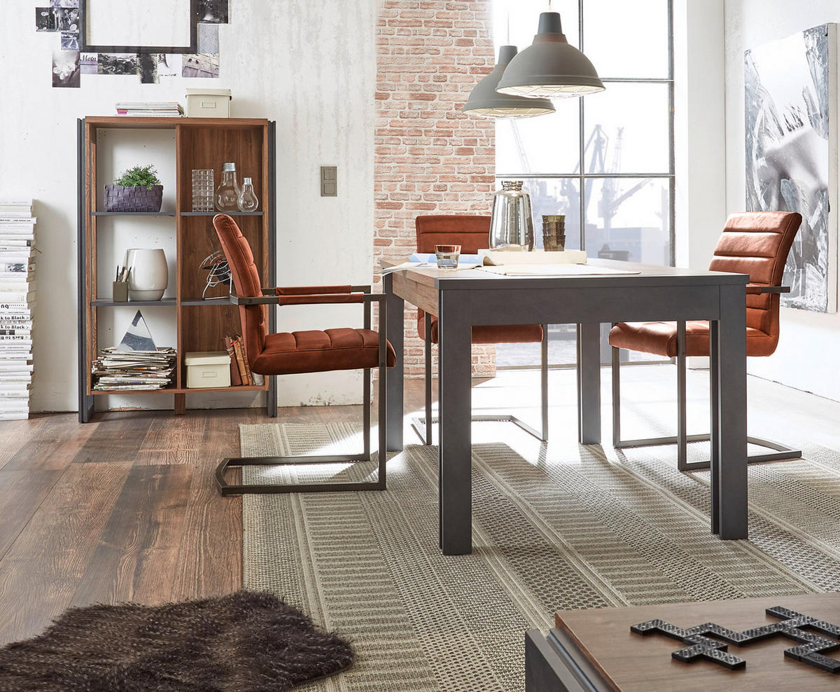 ESSTISCH Eiche Stirling, Matera grau, Küchentisch 154 x 90 cm - Eichefarben/Grau, Holzwerkstoff (90/154/76cm) - Furn.Design