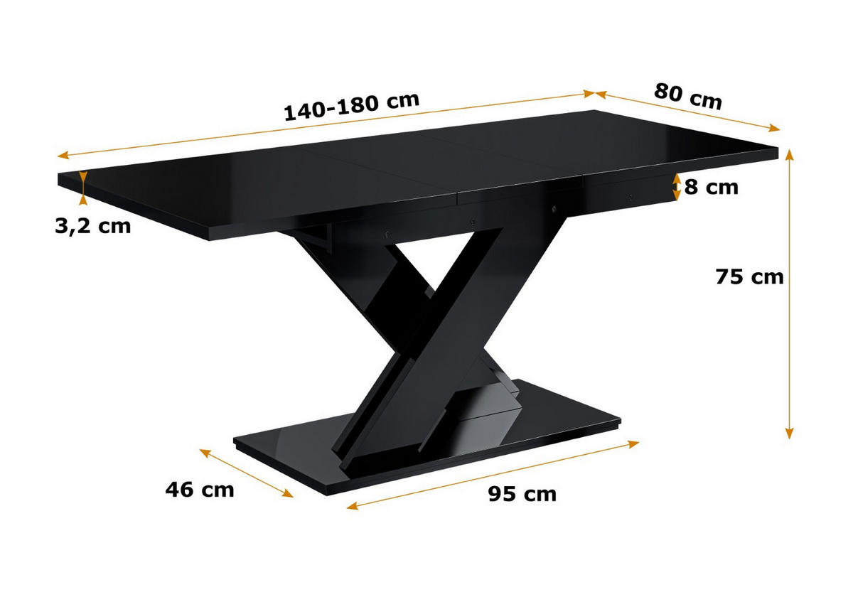 ESSTISCH ausziehbar 140 -180x80x75 cm - Schwarz Hochglanz - RONX - Schwarz Hochglanz, Holzwerkstoff (140/80/75cm) - ALTDECOR