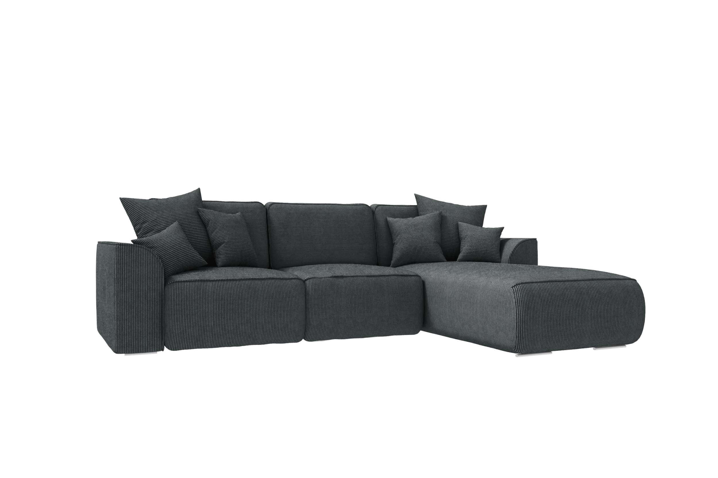 ECKSOFA GUSTO Cordstoff Graphitfarben Rechts inkl. Schlaffunktion - Chromfarben/Graphitfarben, Kunststoff/Textil (295/194cm) - 99rooms