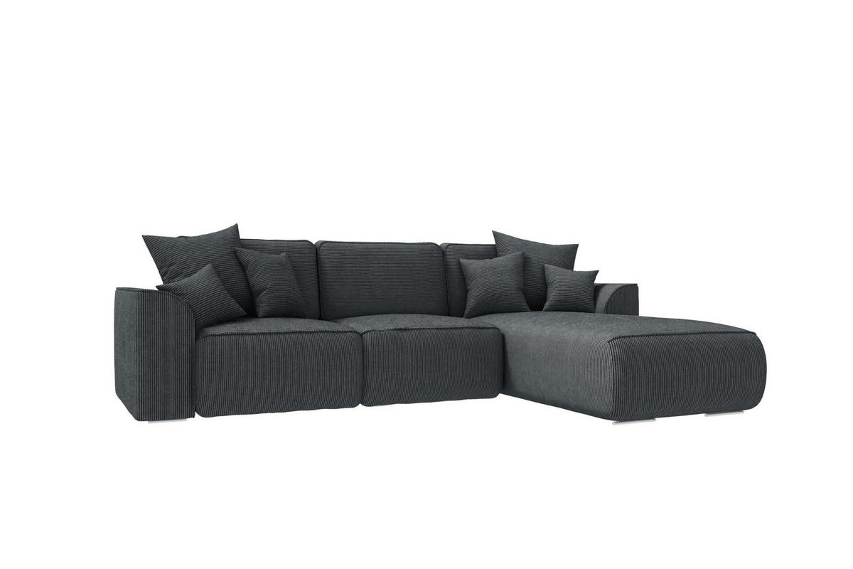 ECKSOFA GUSTO Cordstoff Graphitfarben Rechts inkl. Schlaffunktion - Chromfarben/Graphitfarben, Kunststoff/Textil (295/194cm) - 99rooms