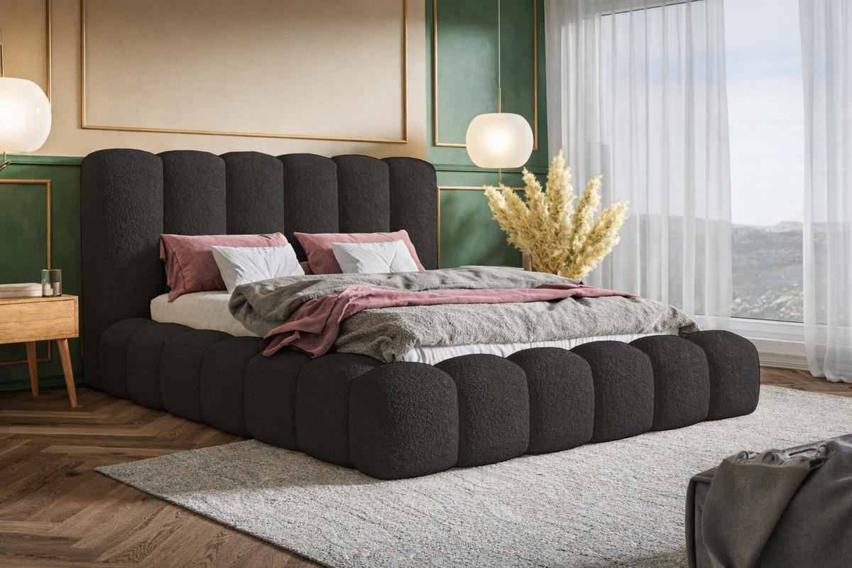 POLSTERBETT 160x200 Madeno mit Bettkasten, Boucle, Schwarz - Schwarz, Holz/Textil (160/200cm) - Emporius