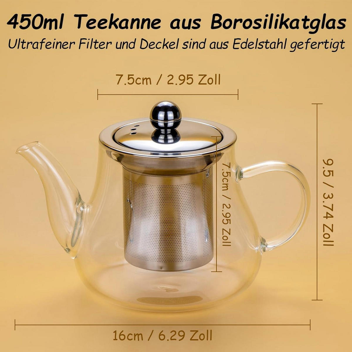 TEEKANNE Glas 450 ml mit Edelstahlfilter - Transparent, Glas (10/10cm)