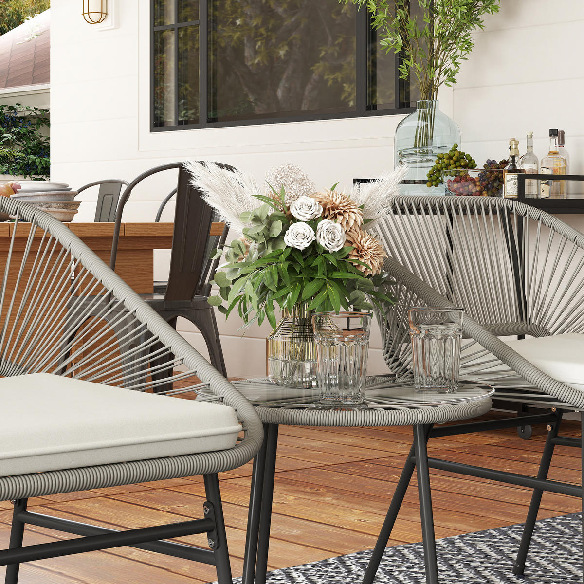 GARTENMÖBEL-SET, Outdoor Lounge Balkonmöbel für 2 Personen Dunkelgrau - Dunkelgrau, Metall - Outsunny