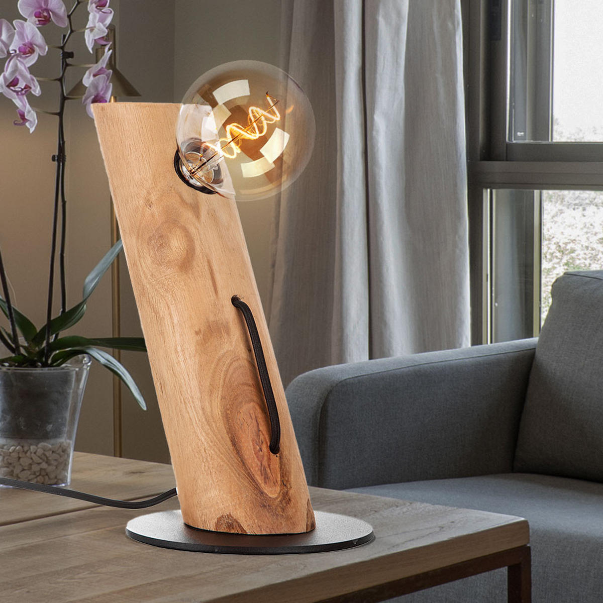 TISCHLEUCHTE Metall Eukalyptusholz Braun - Braun, Holz (16/8/28.2cm)