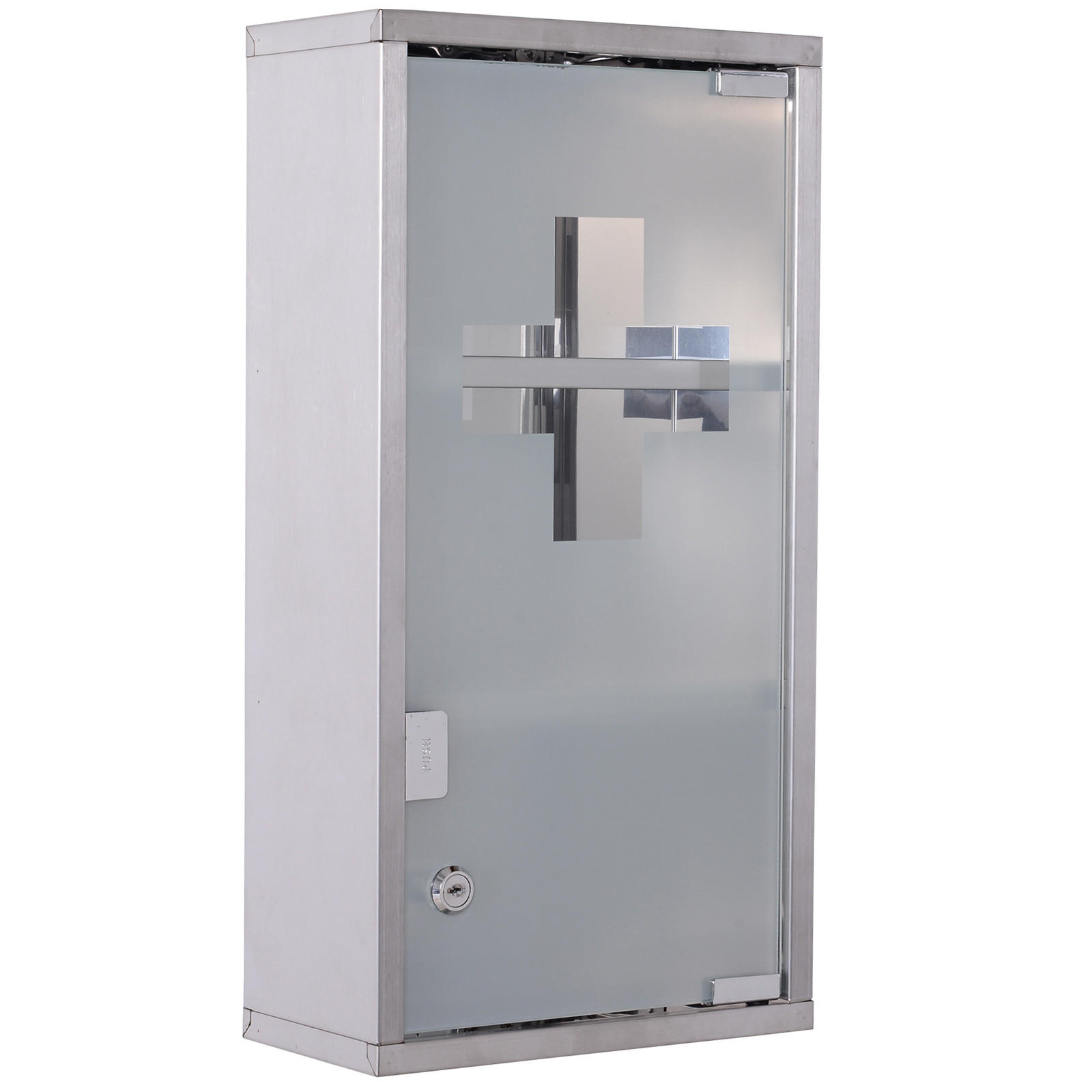 MEDIZINSCHRANK mit 3 Fächer, Edelstahl, Silber, 25 x 12 x 48 cm - Silberfarben, Glas (12/48/25cm) - HOMCOM