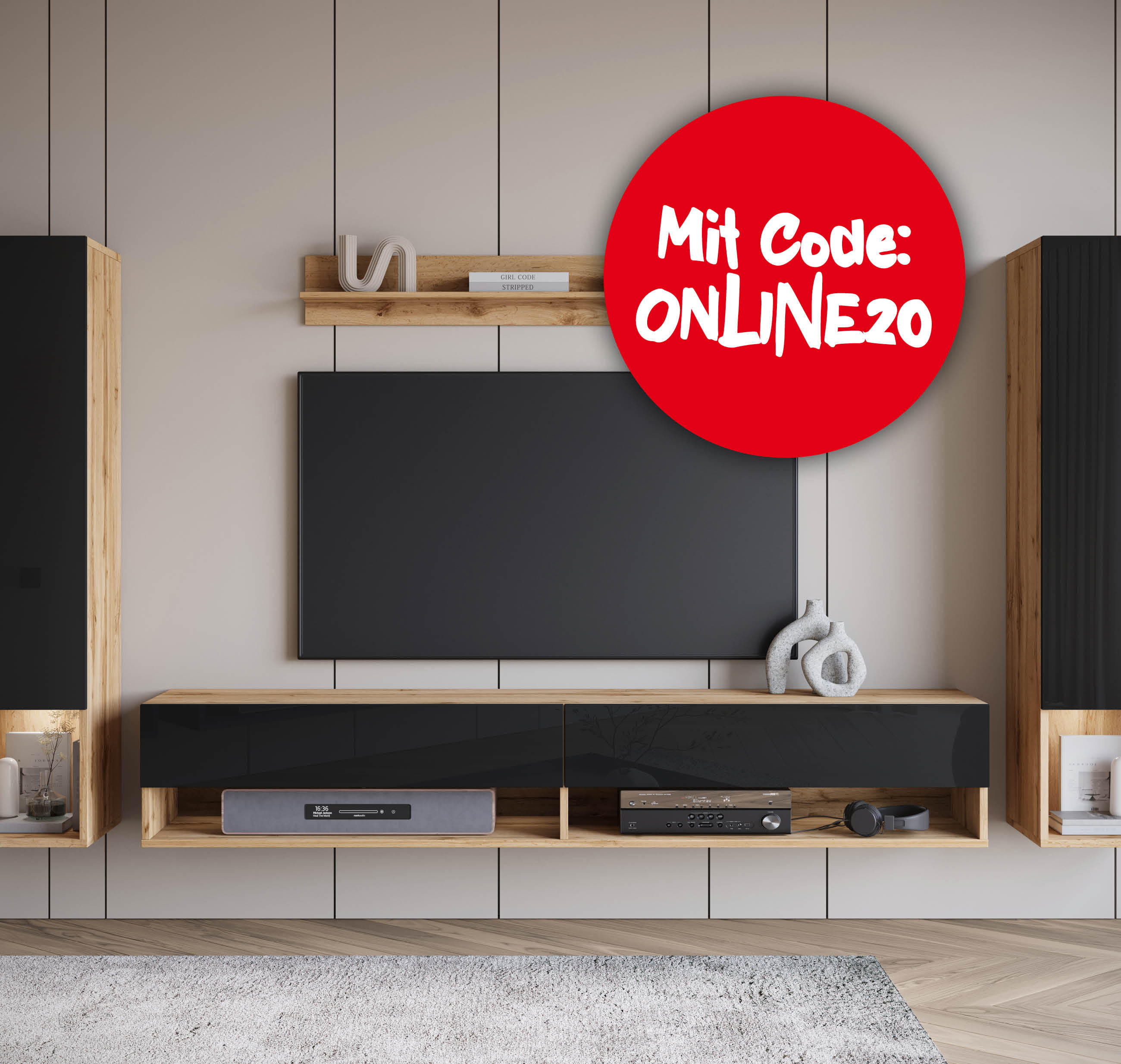 20% auf viele Online Only Wohnwände und viele Online Only Vitrinen. Mit dem Code: ONLINE20