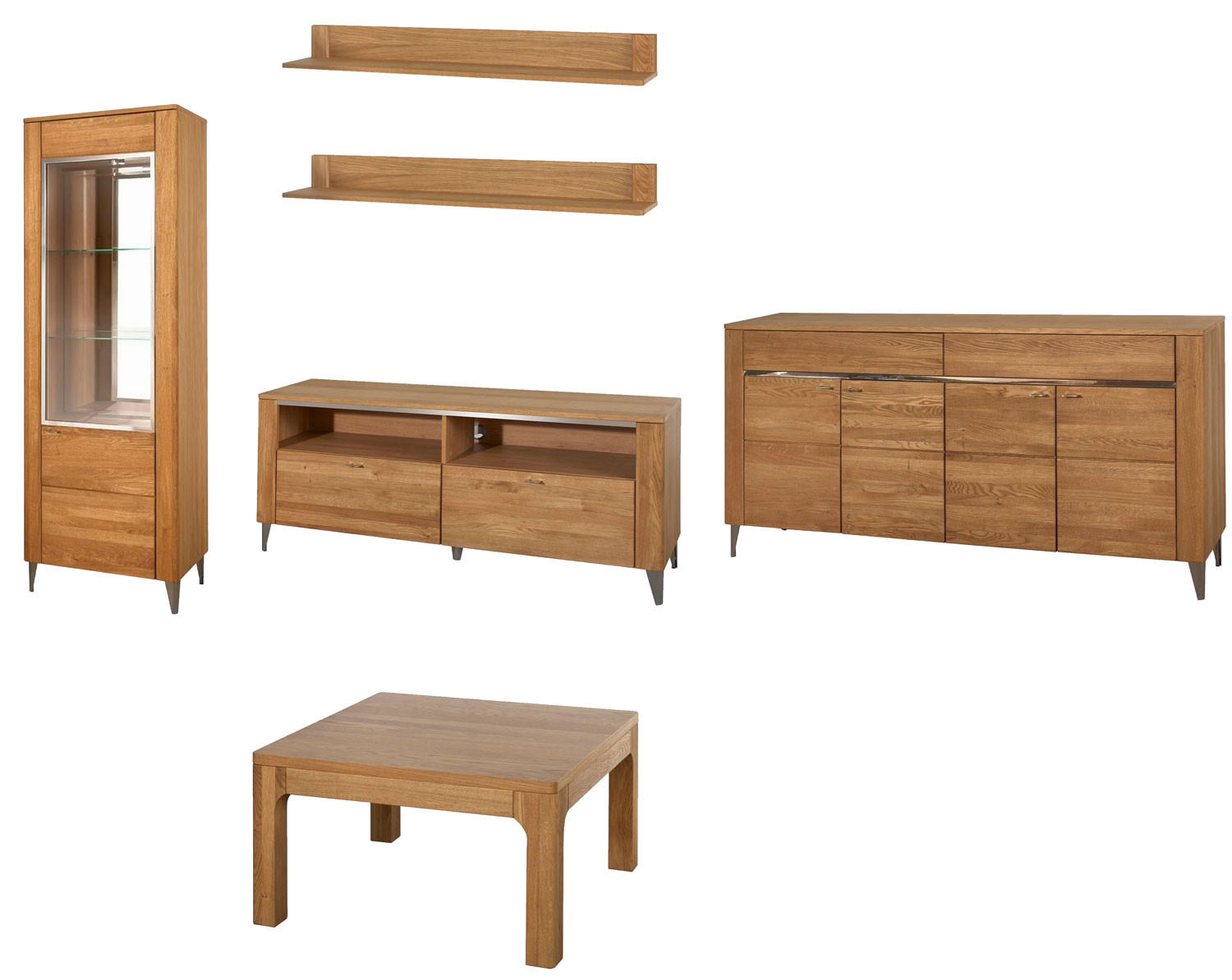 WOCHNZIMMER-SET Latina Honig Eiche 6-teilig - Honigeiche/Braun, Holz/Metall (405/200/42cm) - Feldmann-Wohnen