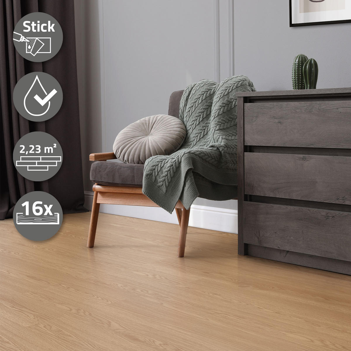 VINYLBODEN selbstklebend 2,23m²/16 Dielen Eiche Sundance - Hellbraun, Kunststoff (91.5/15.3/0.2cm) - ML-DESIGN