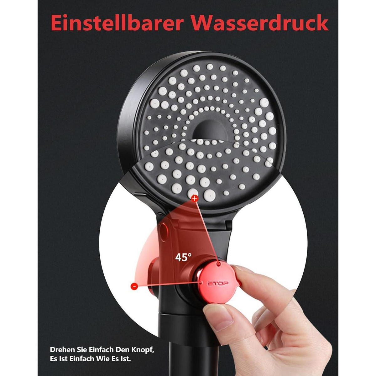 HANDBRAUSE mit Filter 3 Strahlarten Wassersparend 4.5l/min - Schwarz, Kunststoff (8/12.7/26cm)