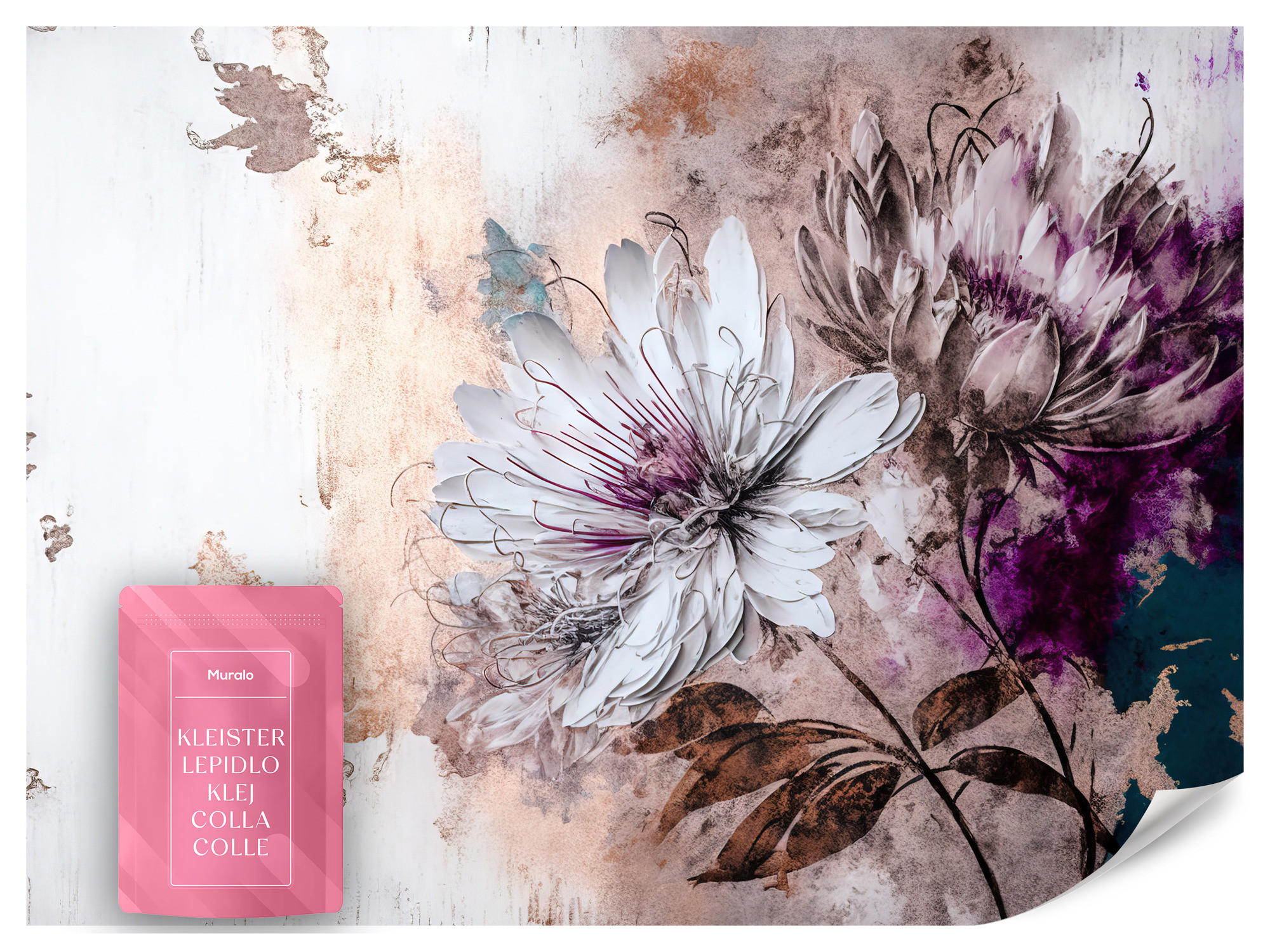 FOTOTAPETA Pre Obývaciu Izbu Kvety Listy Abstrakcia 150 x 105 cm - sivá/biela, papier (150/105cm) - Muralo