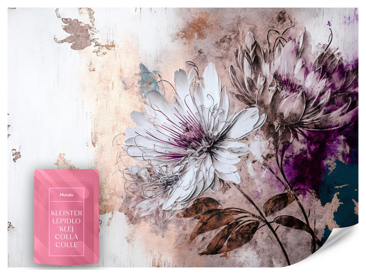 FOTOTAPETA Pre Obývaciu Izbu Kvety Listy Abstrakcia 200 x 140 cm - sivá/biela, papier (200/140cm) - Muralo