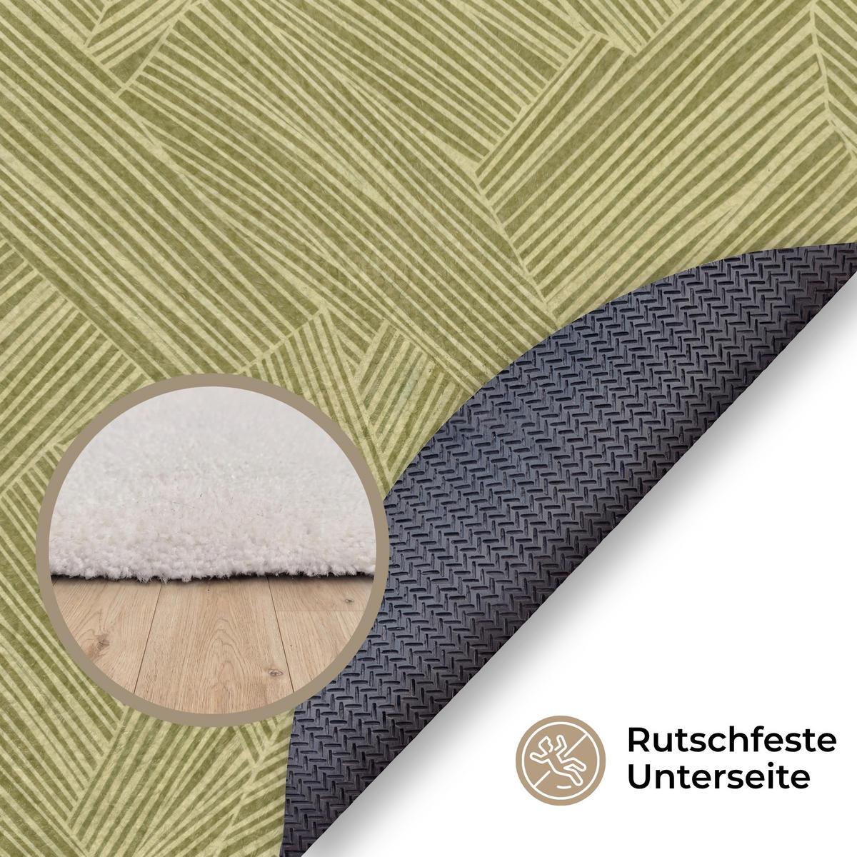 TEPPICH - Abstrakt - Modern - Grün - 90x90 cm - Olivgrün, Kunststoff/Textil (90/0.4cm) - OnlyWow