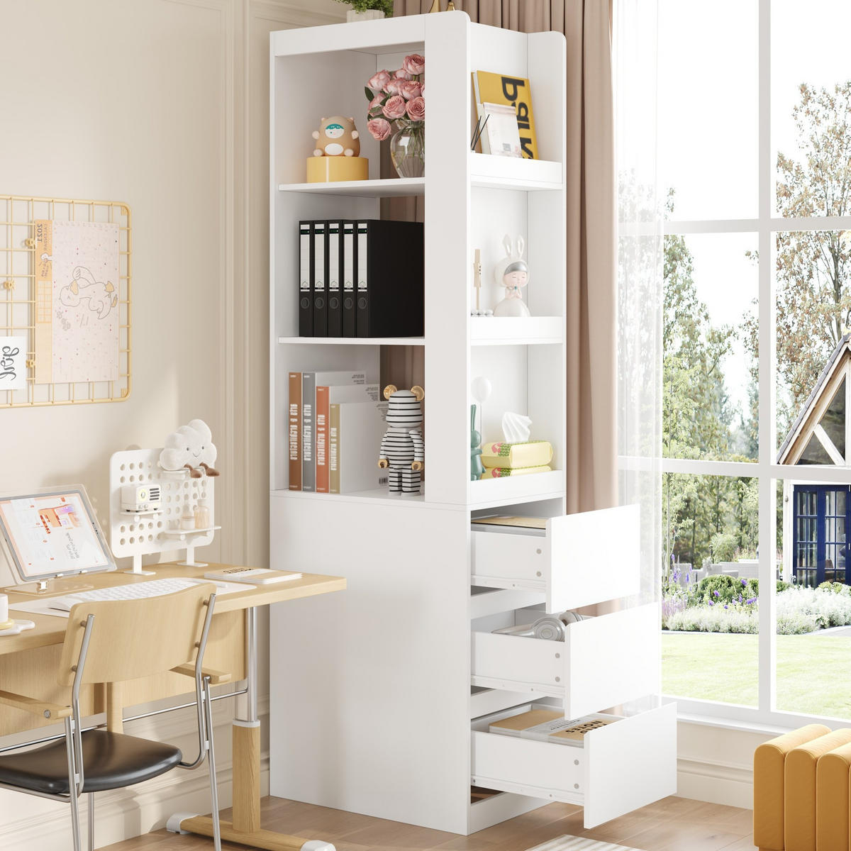 HIGHBOARD 60/200/40 cm Weiß aus Spanplatte mit 3 Schubladen - Weiß, Holzwerkstoff (40/200/60cm) - OKMYHOME