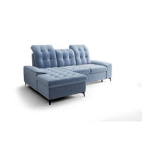 ECKSOFA KONGO RBN18, Eckcouch in L-Form mit Schlaffunktion, Farbe: Blau, Velourstoff, Ottomane Links - Blau, Textil (257/172cm) - O-Sofa