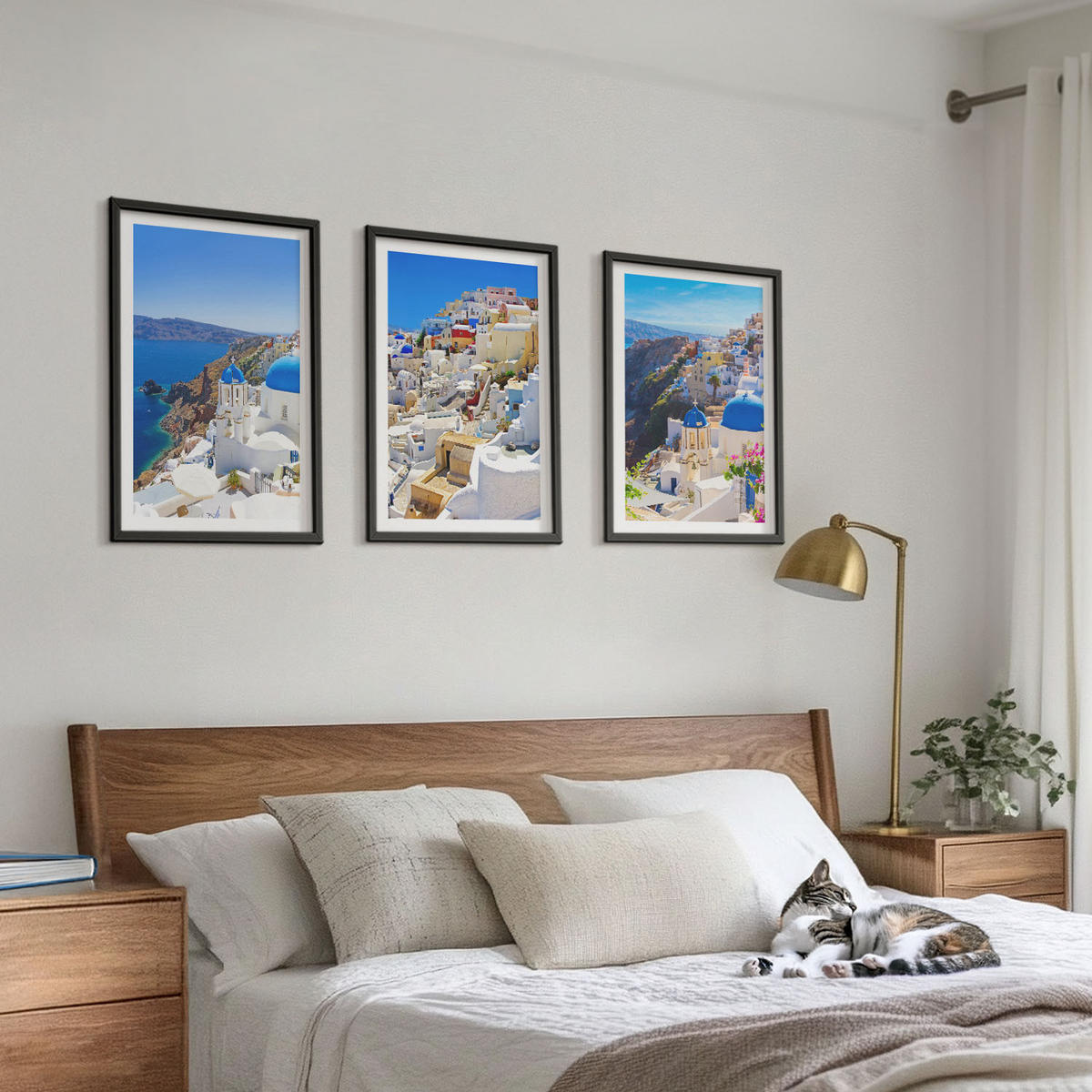 WANDBILDER 3er-Set - 40x60 cm Schwarzer Rahmen - Landschaftsarchitektur Oia Santorini - Schwarz, Kunststoff (40/60cm) - ArtPrintCave
